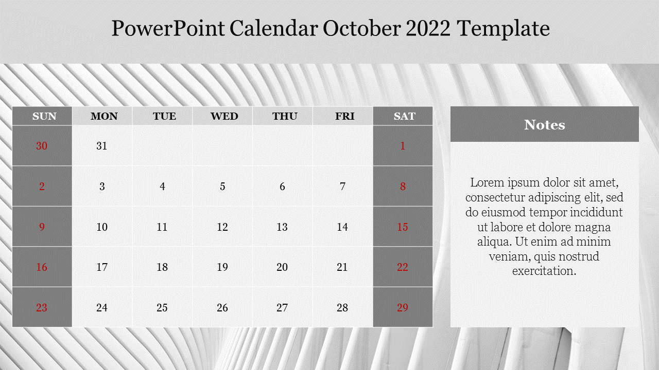 PowerPoint Calendar October 2022 Template